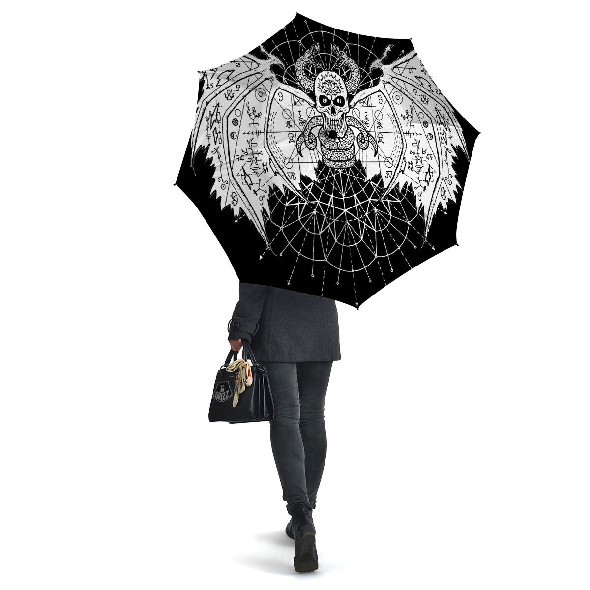 Wicca Devil Skull White And Black Print Umbrella-grizzshop