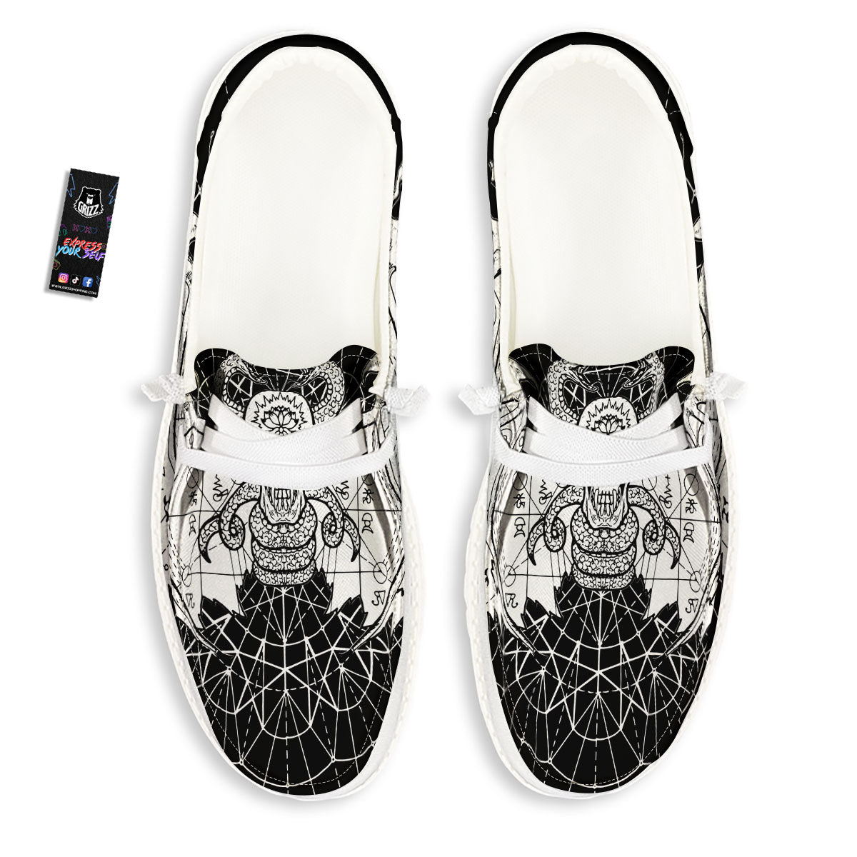 Wicca Devil Skull White And Black Print White Loafers-grizzshop