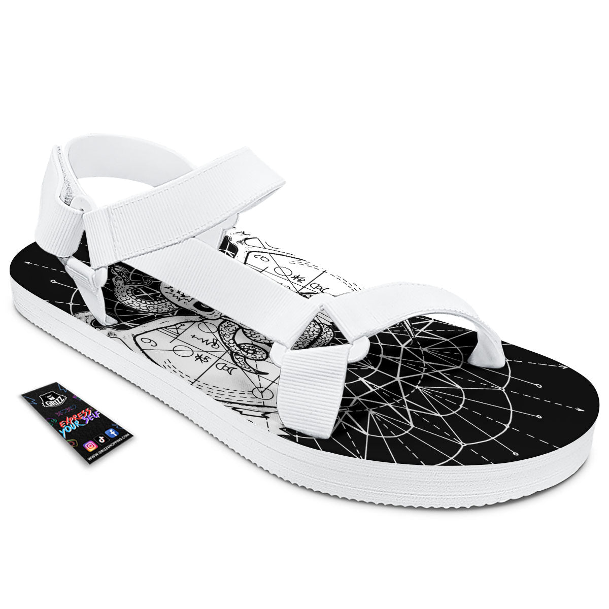Wicca Devil Skull White And Black Print White Open Toe Sandals-grizzshop