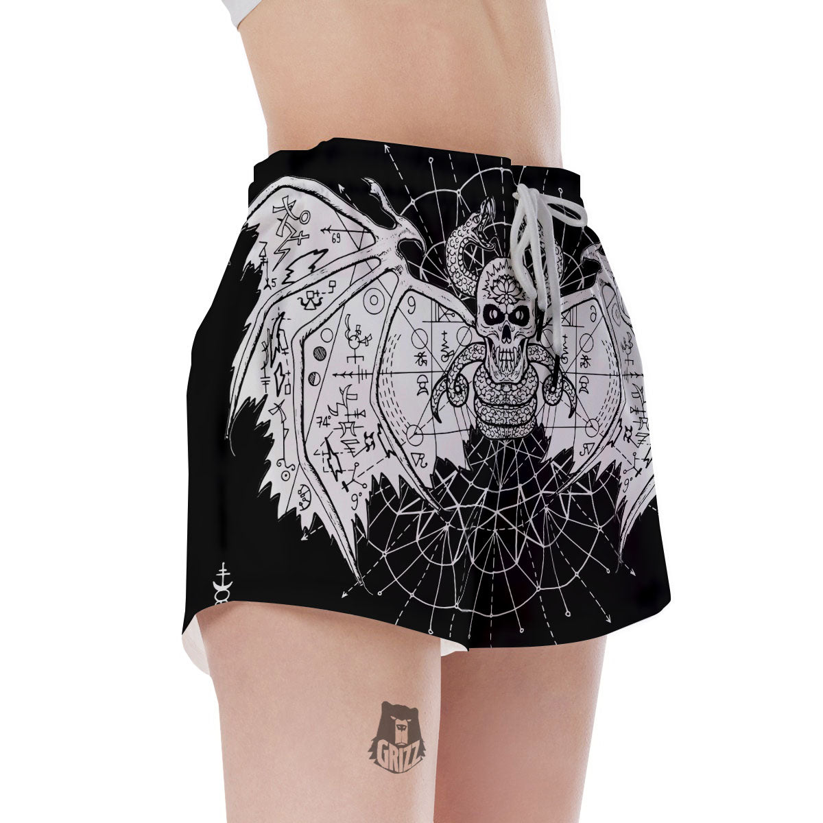 Wicca Devil Skull White And Black Print Women's Shorts-grizzshop