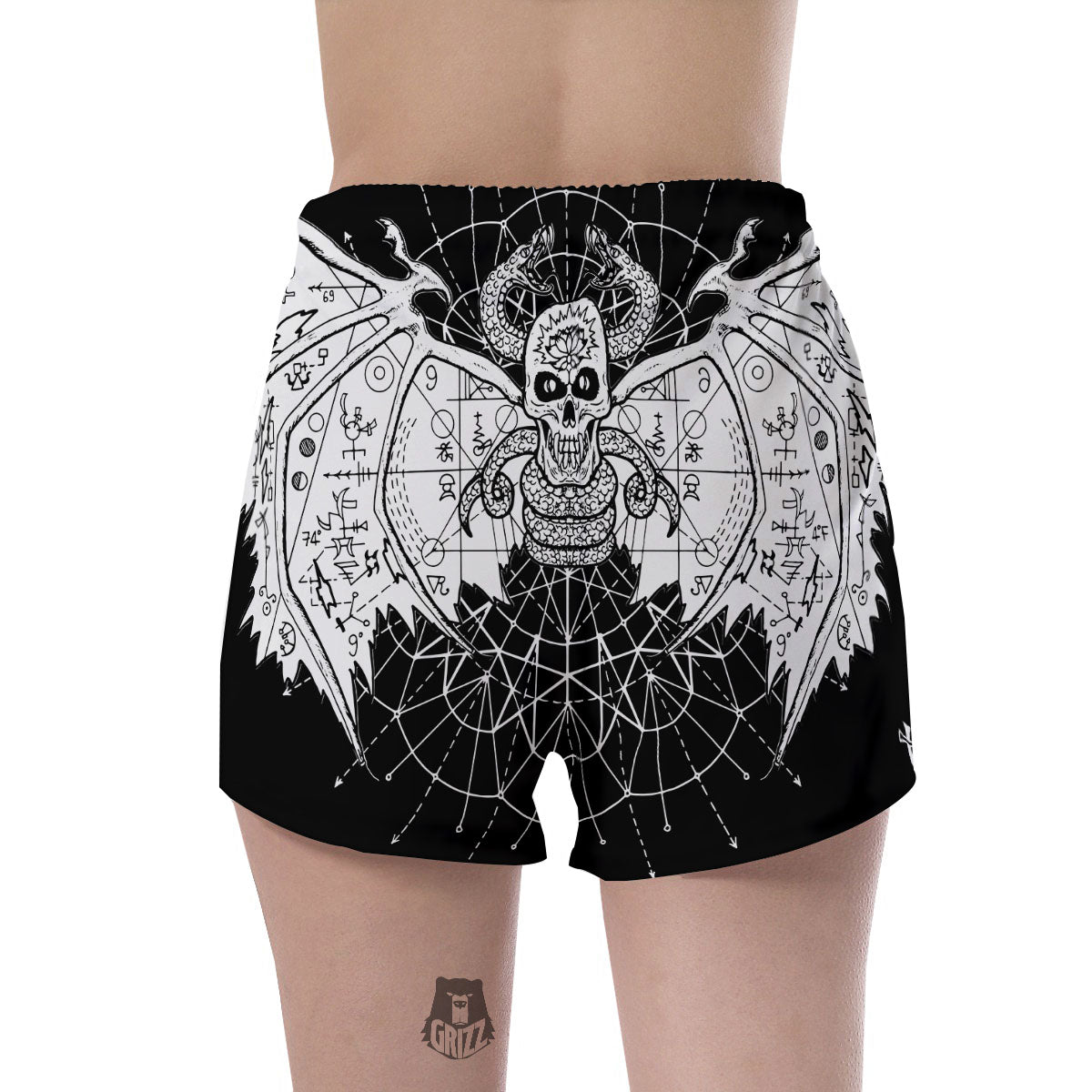 Wicca Devil Skull White And Black Print Women's Shorts-grizzshop
