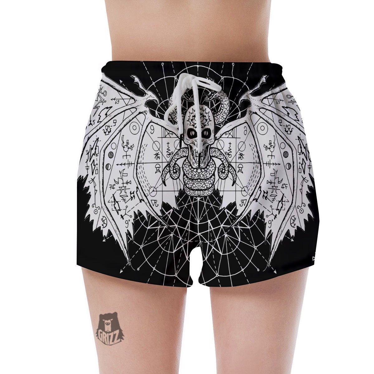 Wicca Devil Skull White And Black Print Women's Shorts-grizzshop