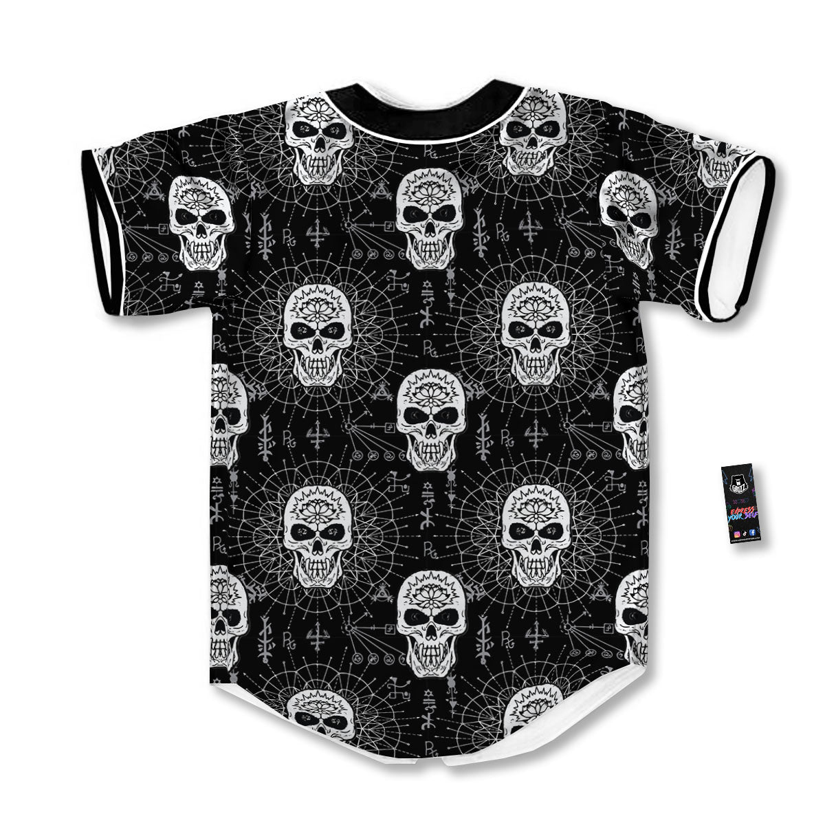 Wicca Evil Skull White And Black Print Baseball Jersey-grizzshop