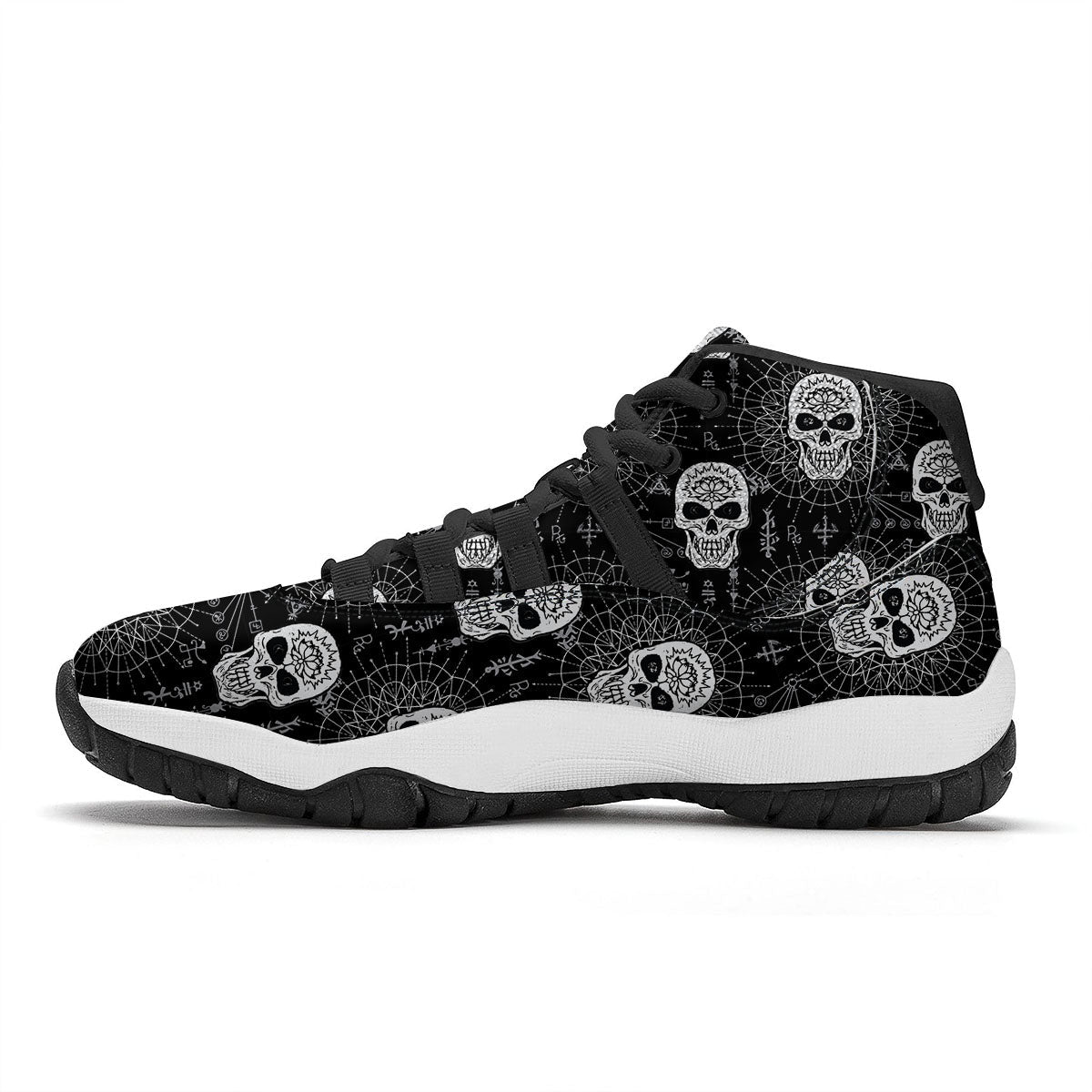 Wicca Evil Skull White And Black Print Black Bball Shoes-grizzshop