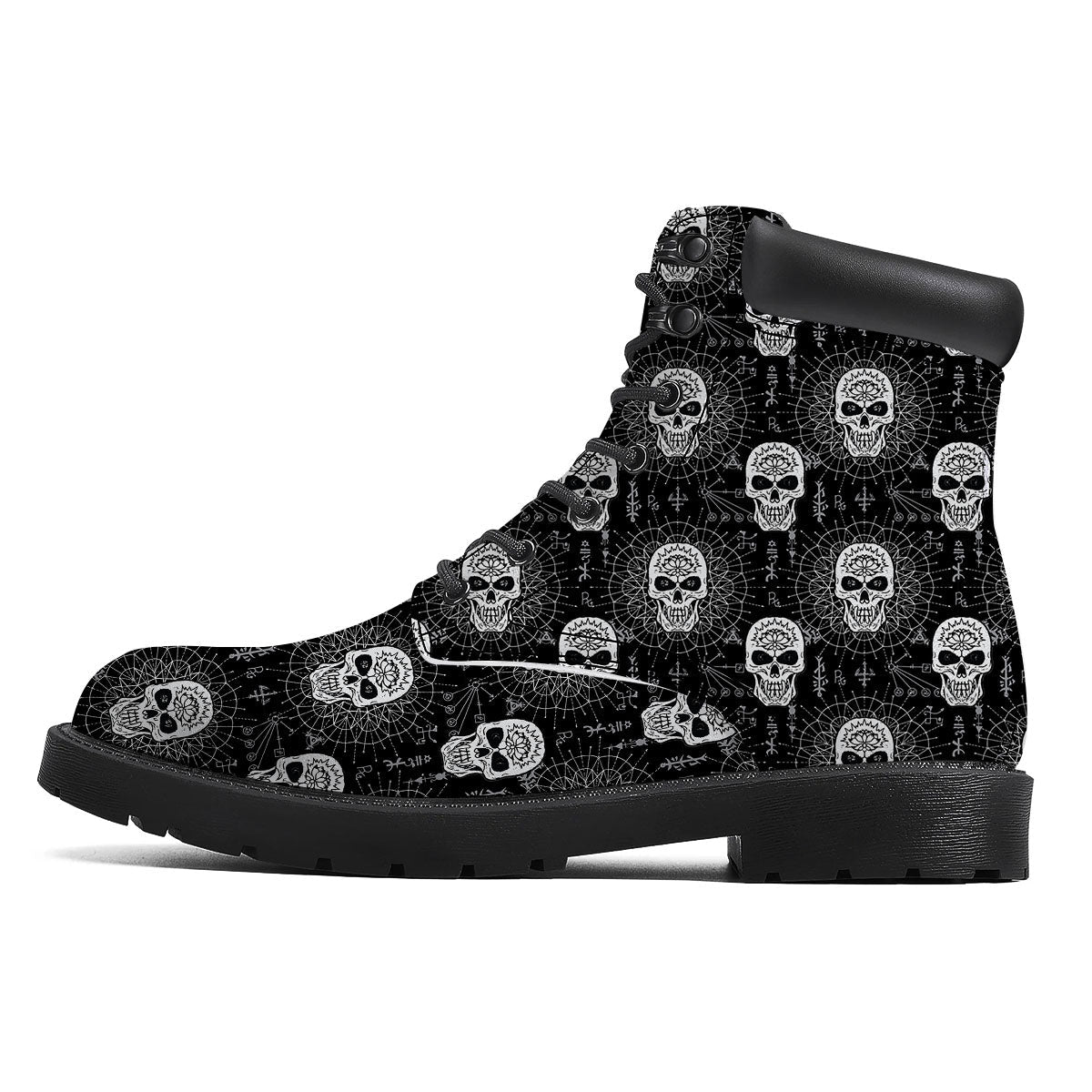 Wicca Evil Skull White And Black Print Boots-grizzshop