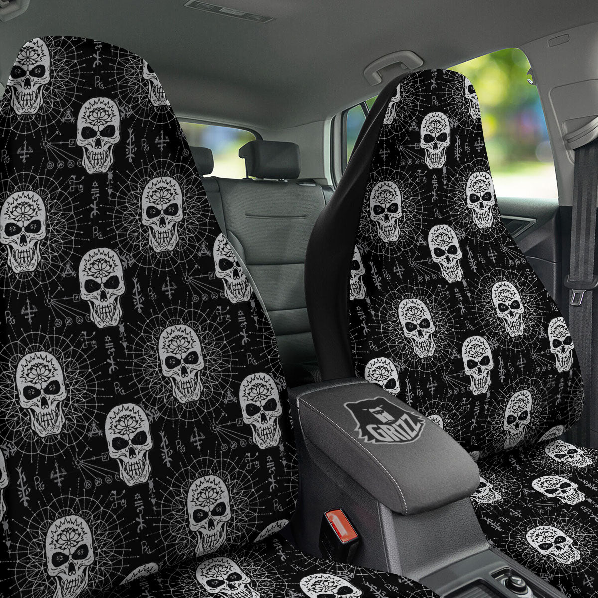 Wicca Evil Skull White And Black Print Car Seat Covers-grizzshop