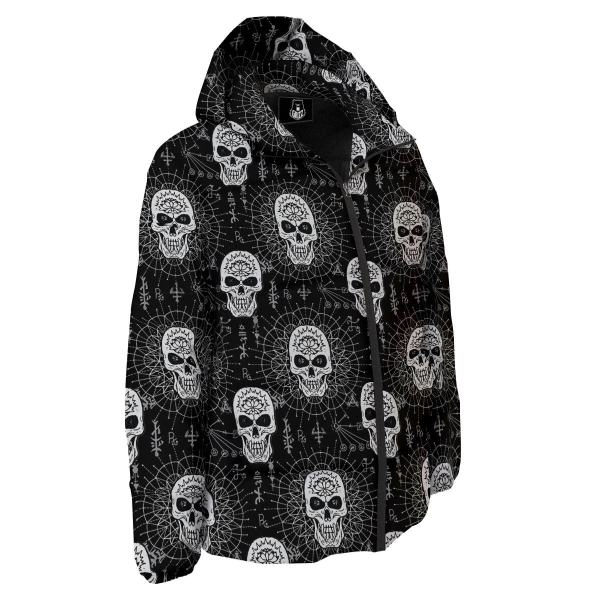 Wicca Evil Skull White And Black Print Down Jacket-grizzshop