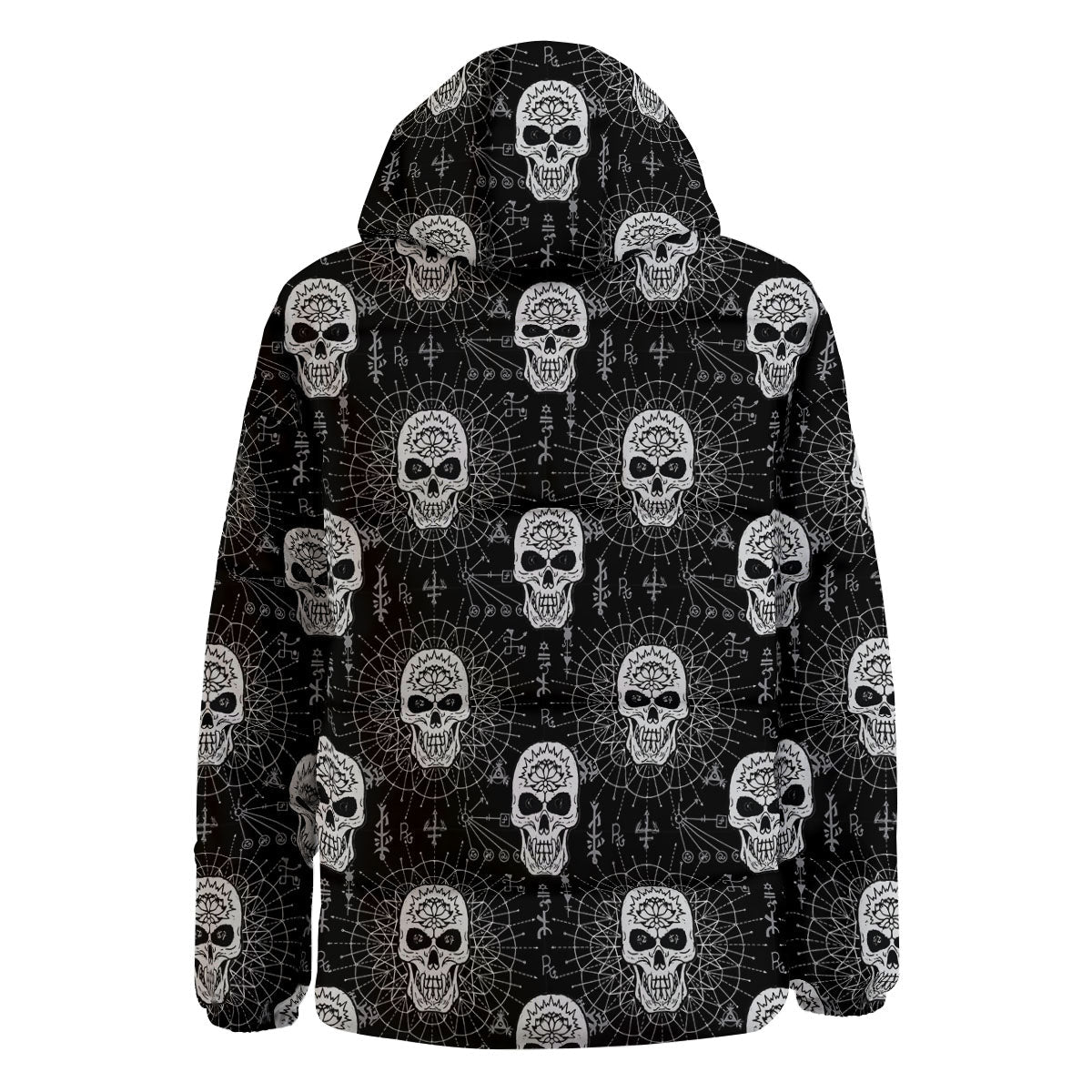 Wicca Evil Skull White And Black Print Down Jacket-grizzshop