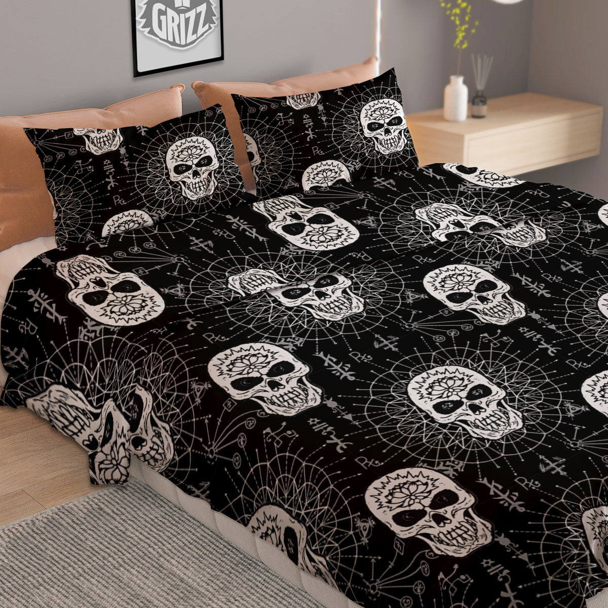 Wicca Evil Skull White And Black Print Duvet Cover Bedding Set