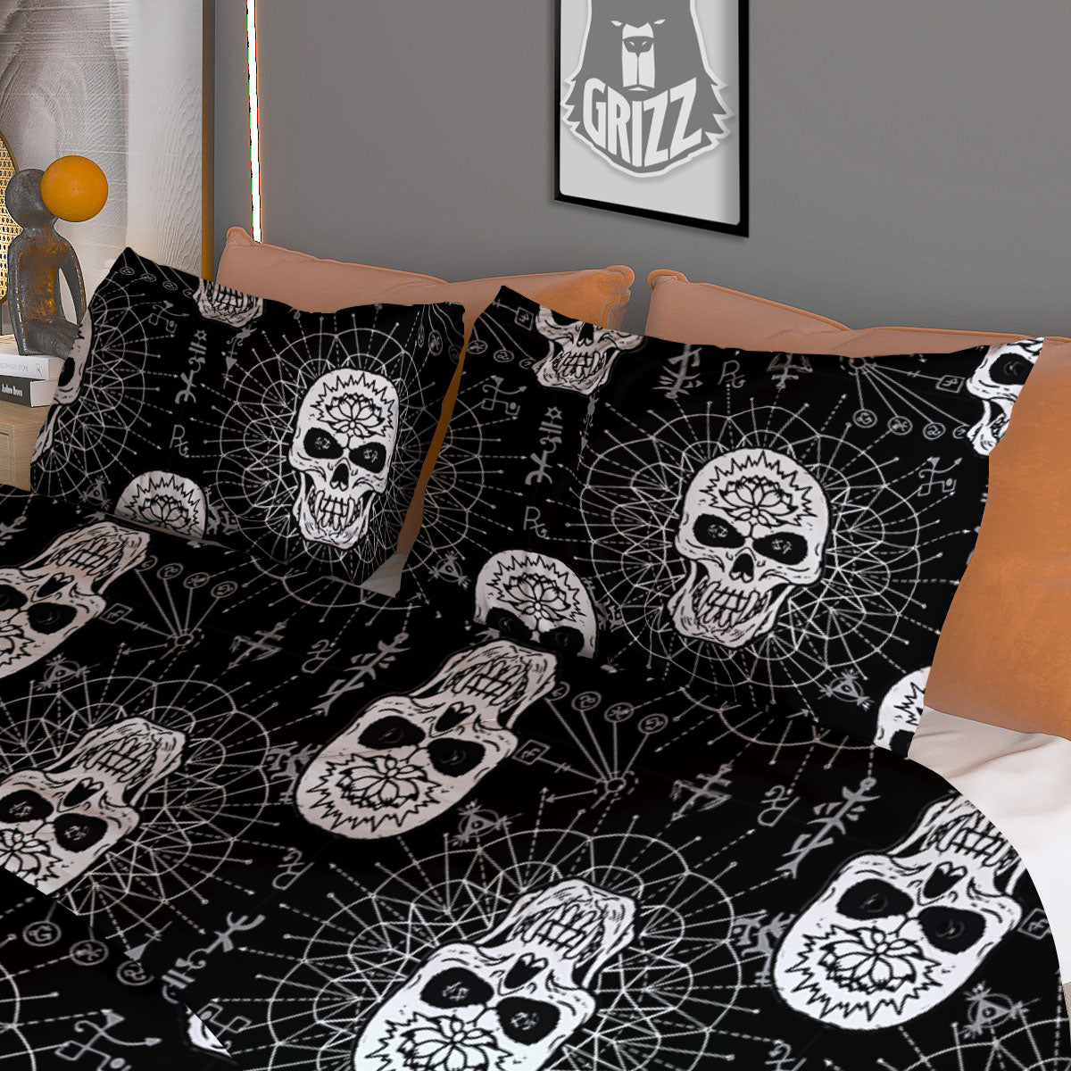 Wicca Evil Skull White And Black Print Duvet Cover Bedding Set