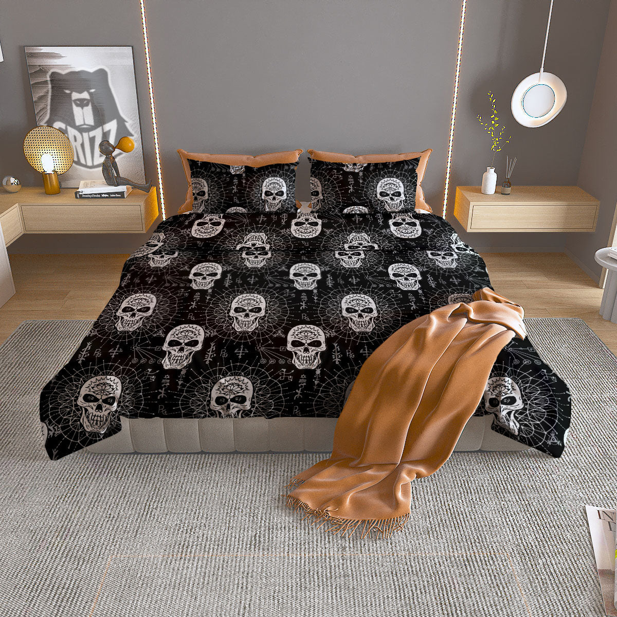 Wicca Evil Skull White And Black Print Duvet Cover Bedding Set