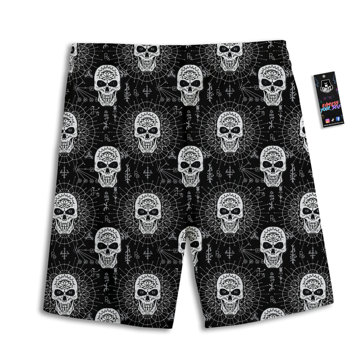 Wicca Evil Skull White And Black Print Men's Athletic Shorts