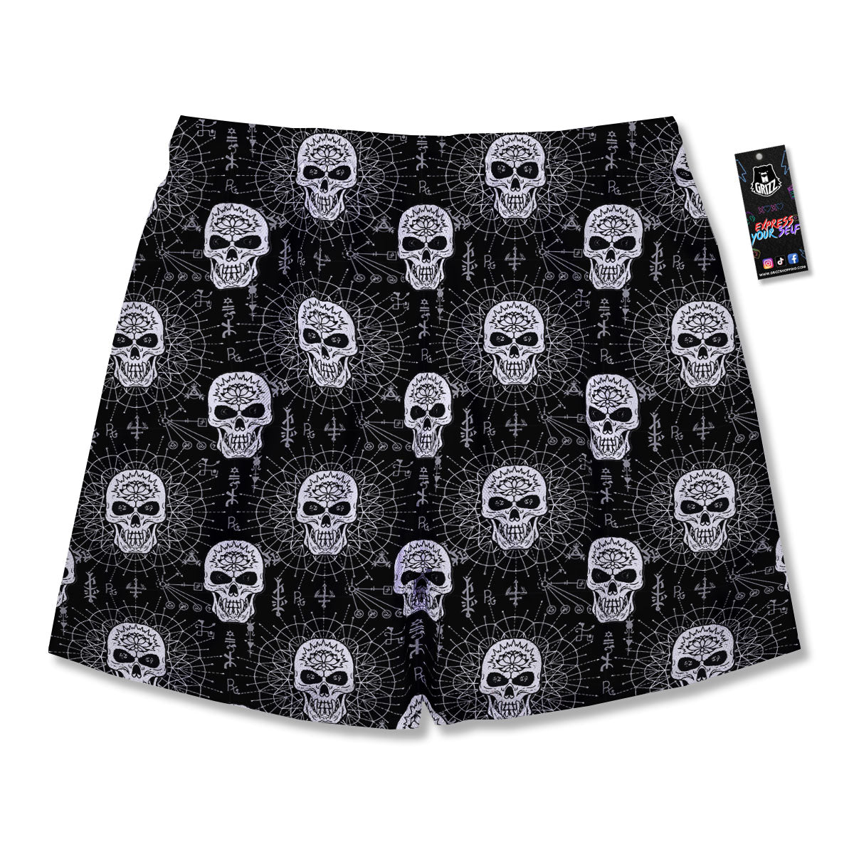 Wicca Evil Skull White And Black Print Men's Running Shorts-grizzshop