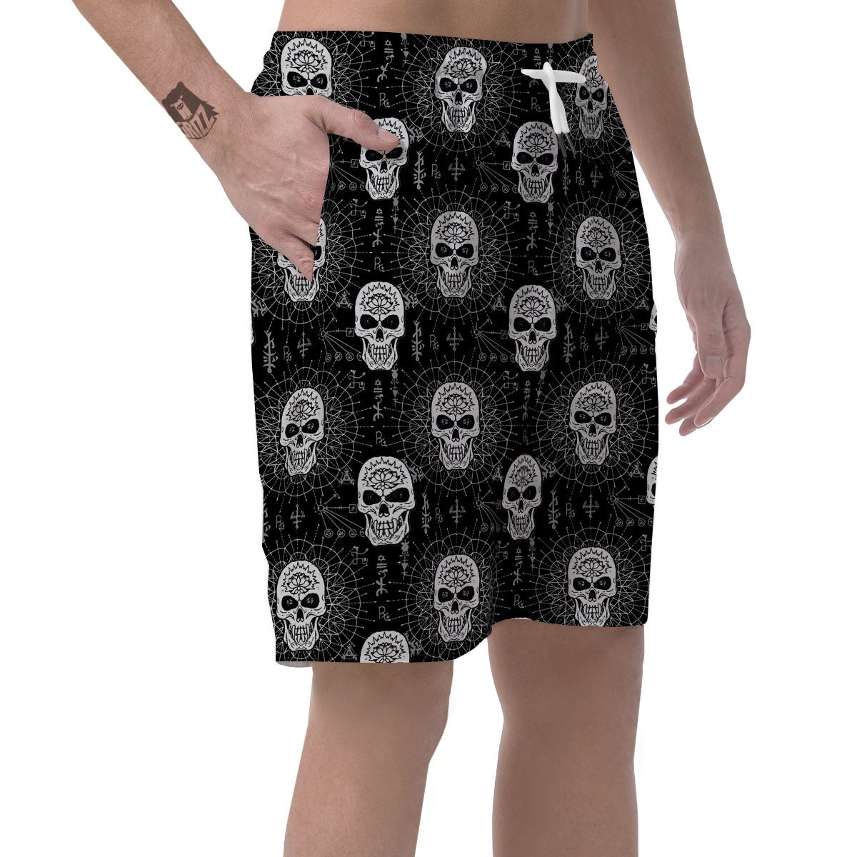 Wicca Evil Skull White And Black Print Men's Shorts-grizzshop