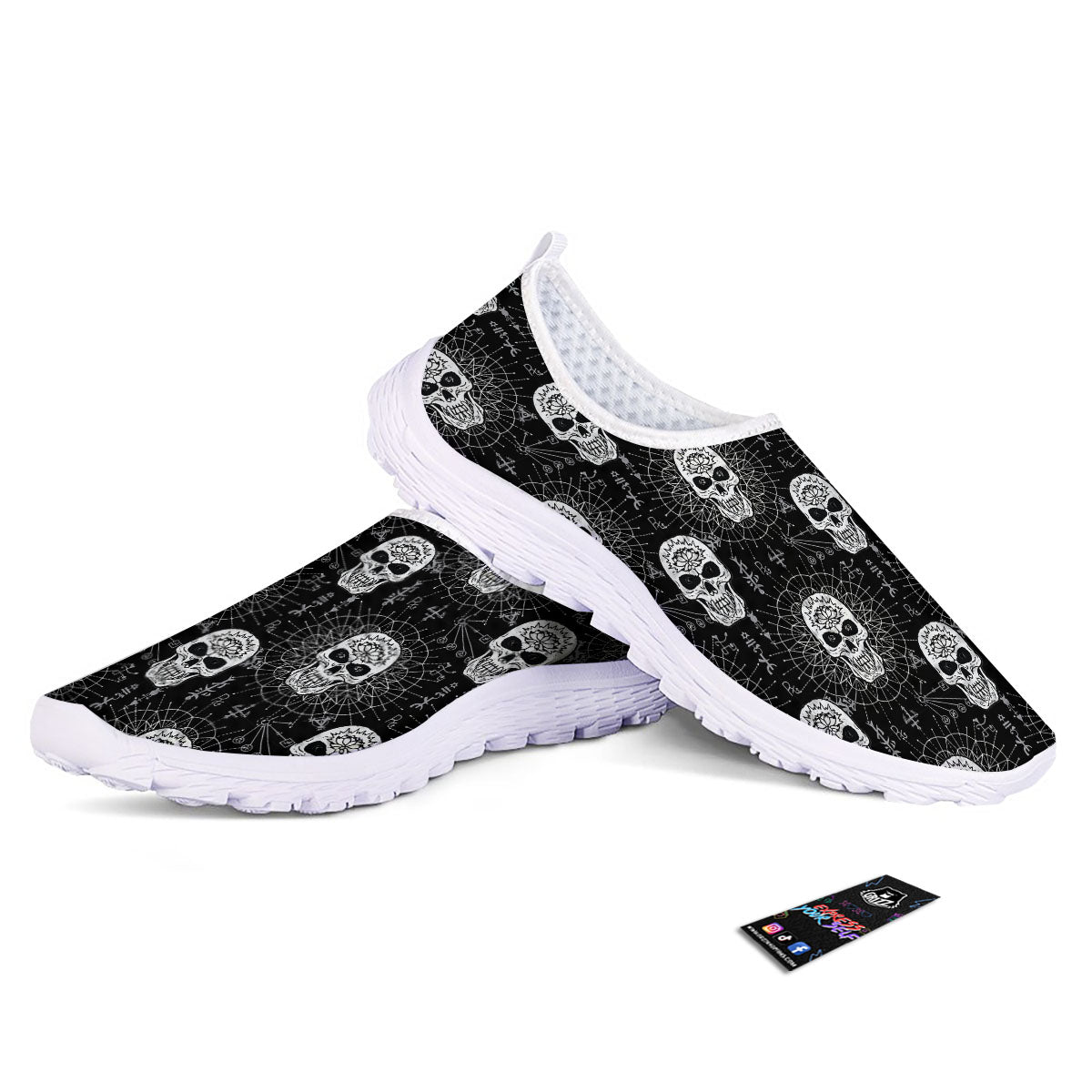 Wicca Evil Skull White And Black Print Nurse Shoes-grizzshop