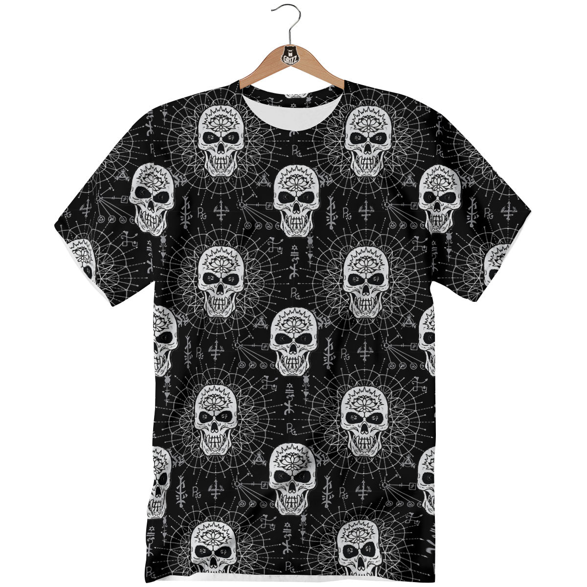 Wicca Evil Skull White And Black Print T-Shirt-grizzshop