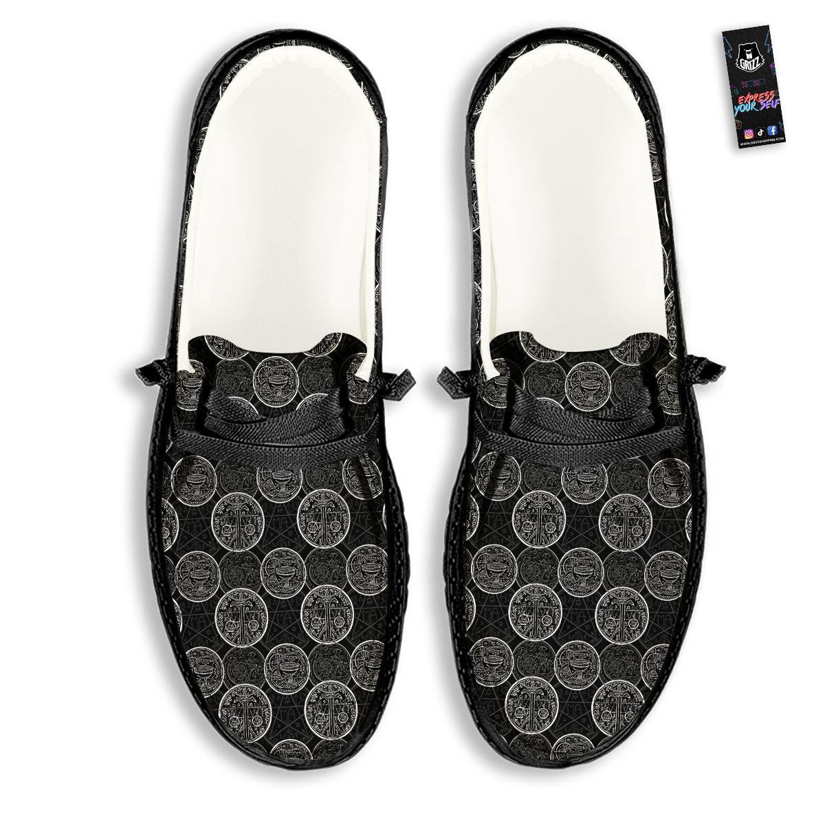 Wicca Gothic Curse Print Pattern Black Loafers-grizzshop