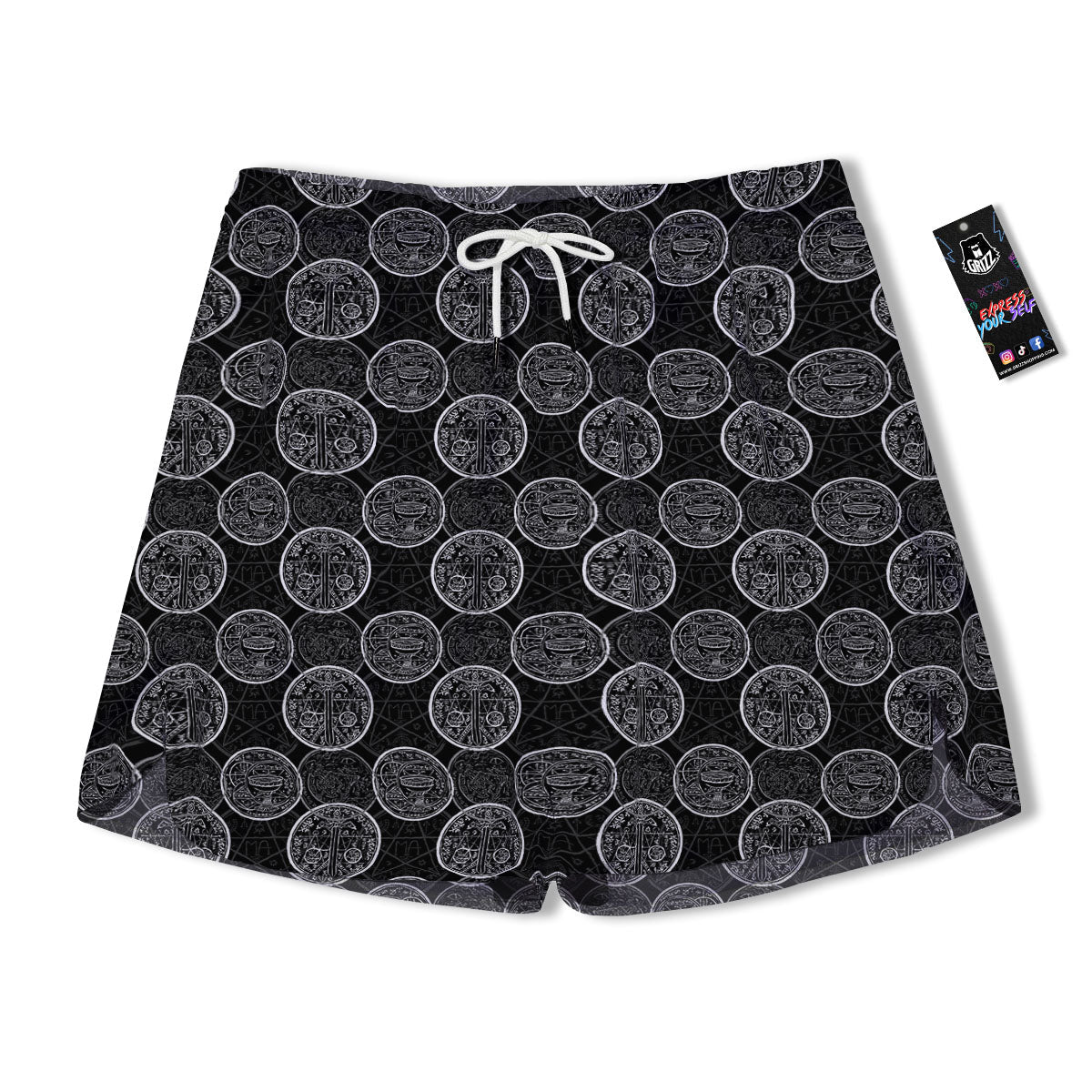 Wicca Gothic Curse Print Pattern Men's Running Shorts-grizzshop