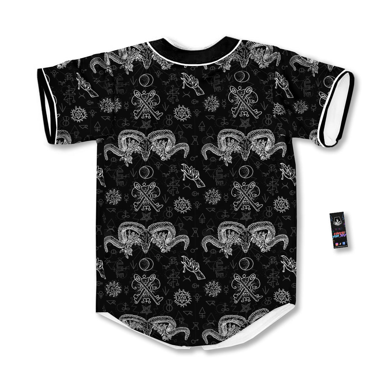 Wicca Gothic White And Black Print Baseball Jersey-grizzshop