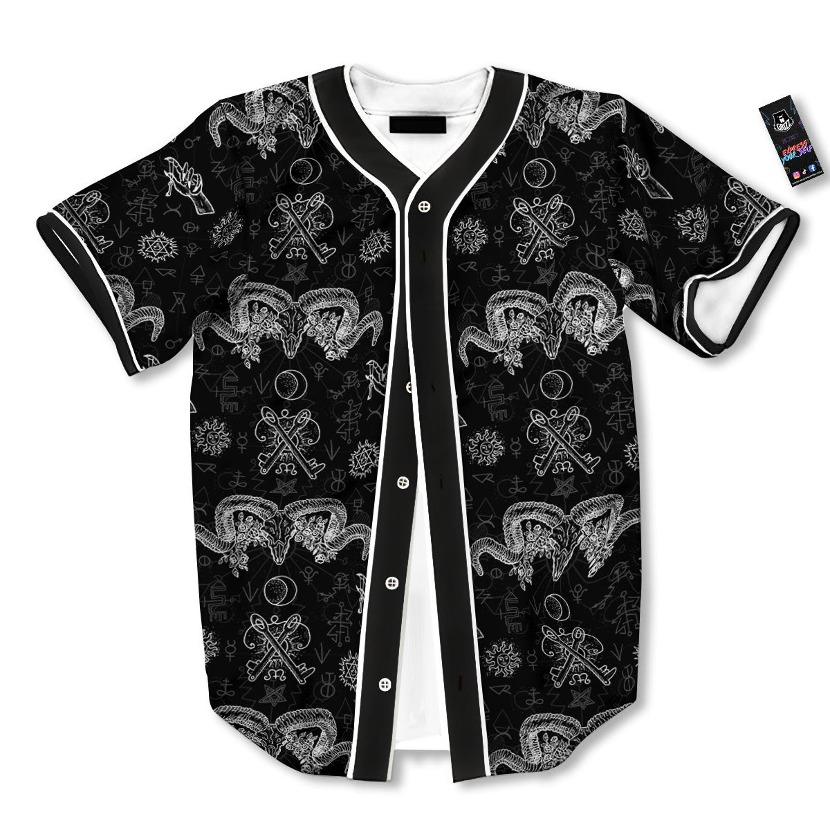 Wicca Gothic White And Black Print Baseball Jersey-grizzshop