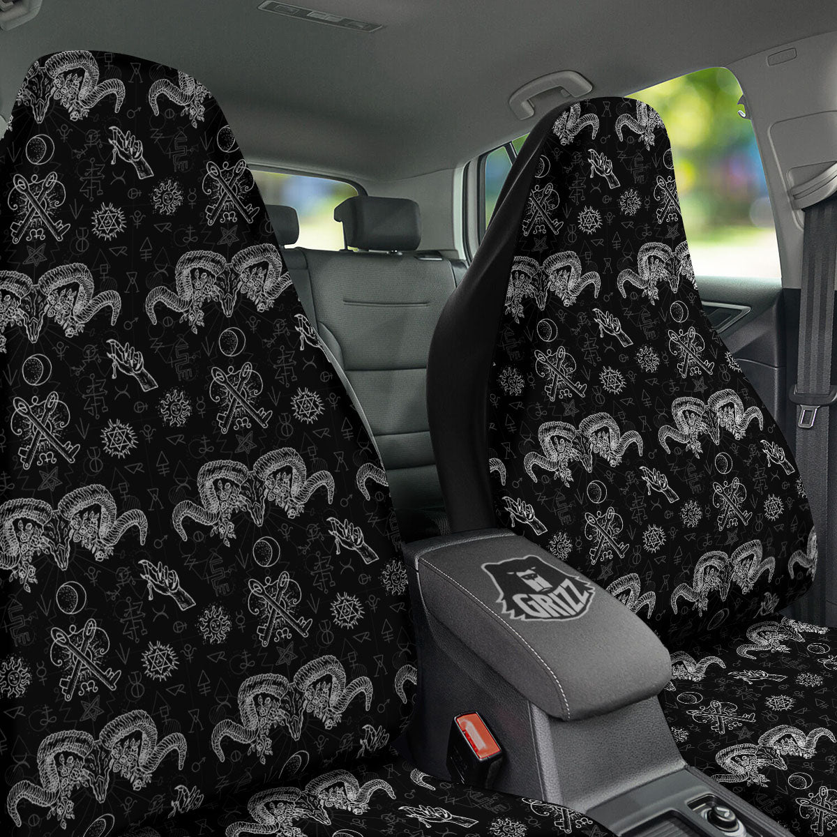 Wicca Gothic White And Black Print Car Seat Covers-grizzshop