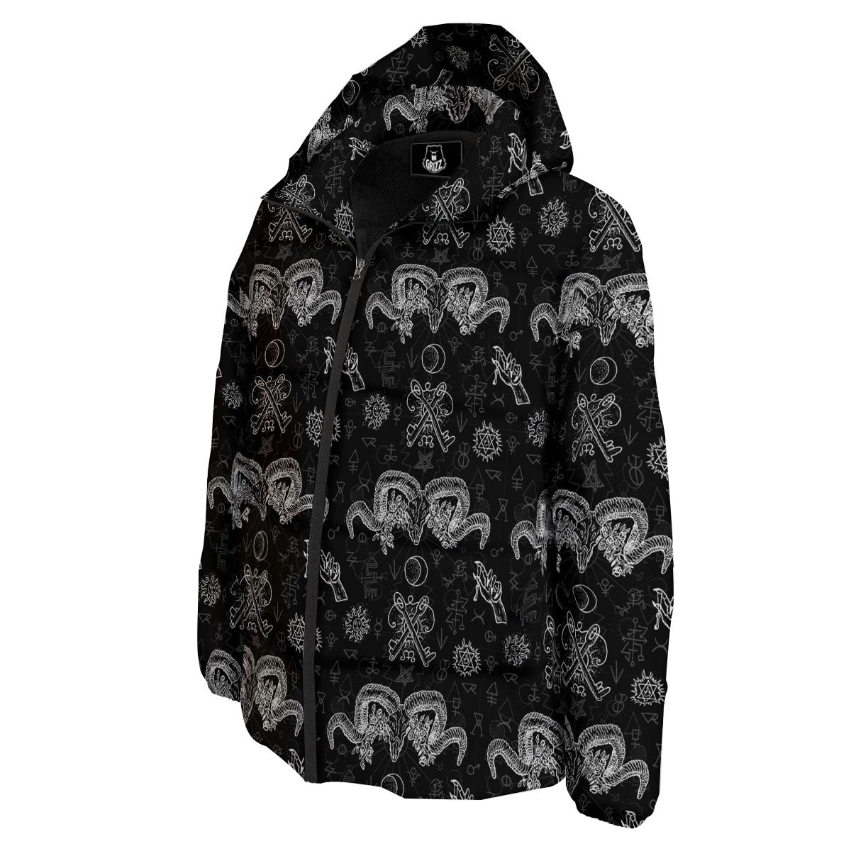 Wicca Gothic White And Black Print Down Jacket-grizzshop
