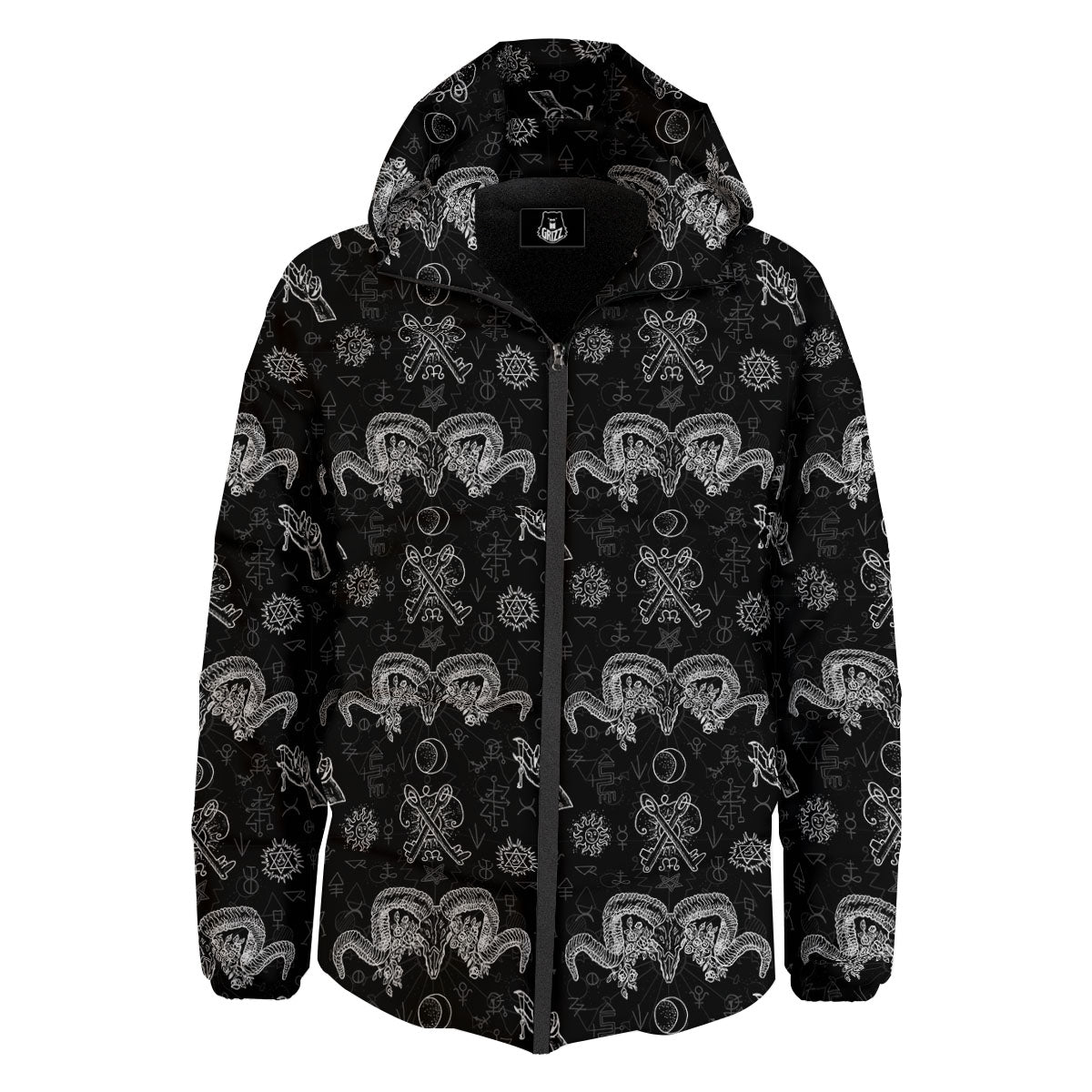 Wicca Gothic White And Black Print Down Jacket-grizzshop