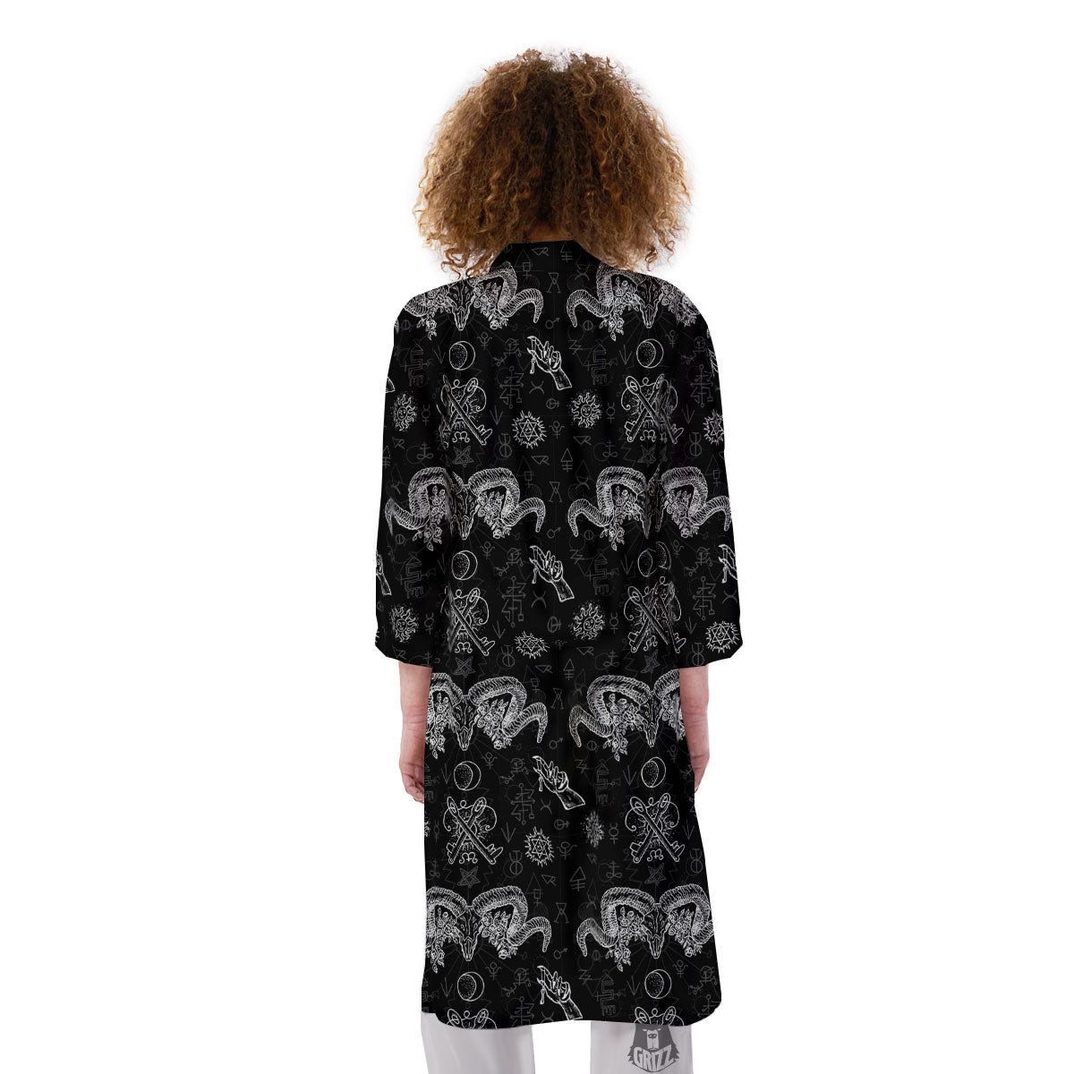 Wicca Gothic White And Black Print Kimono-grizzshop
