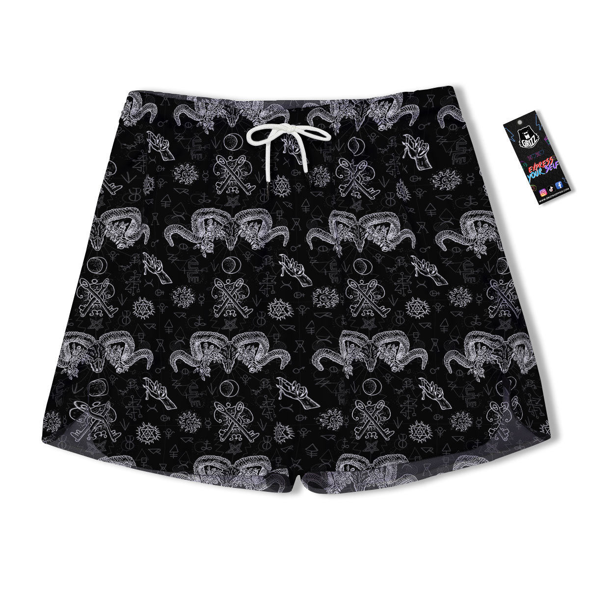 Wicca Gothic White And Black Print Men's Running Shorts-grizzshop