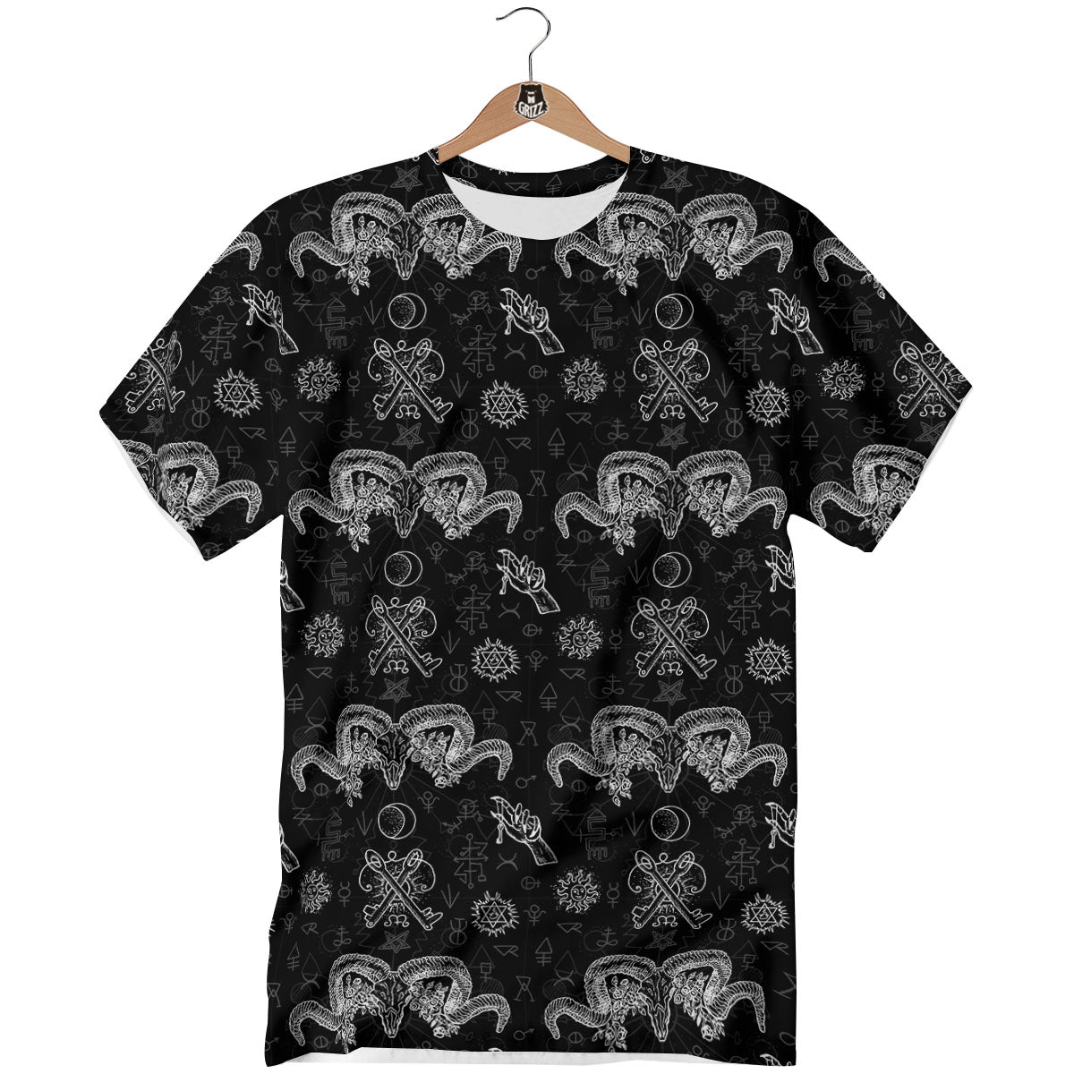 Wicca Gothic White And Black Print T-Shirt-grizzshop