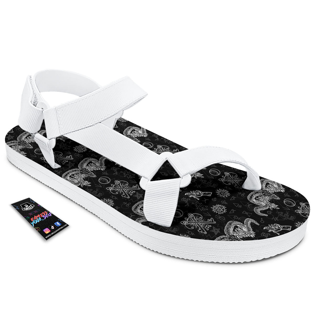Wicca Gothic White And Black Print White Open Toe Sandals-grizzshop