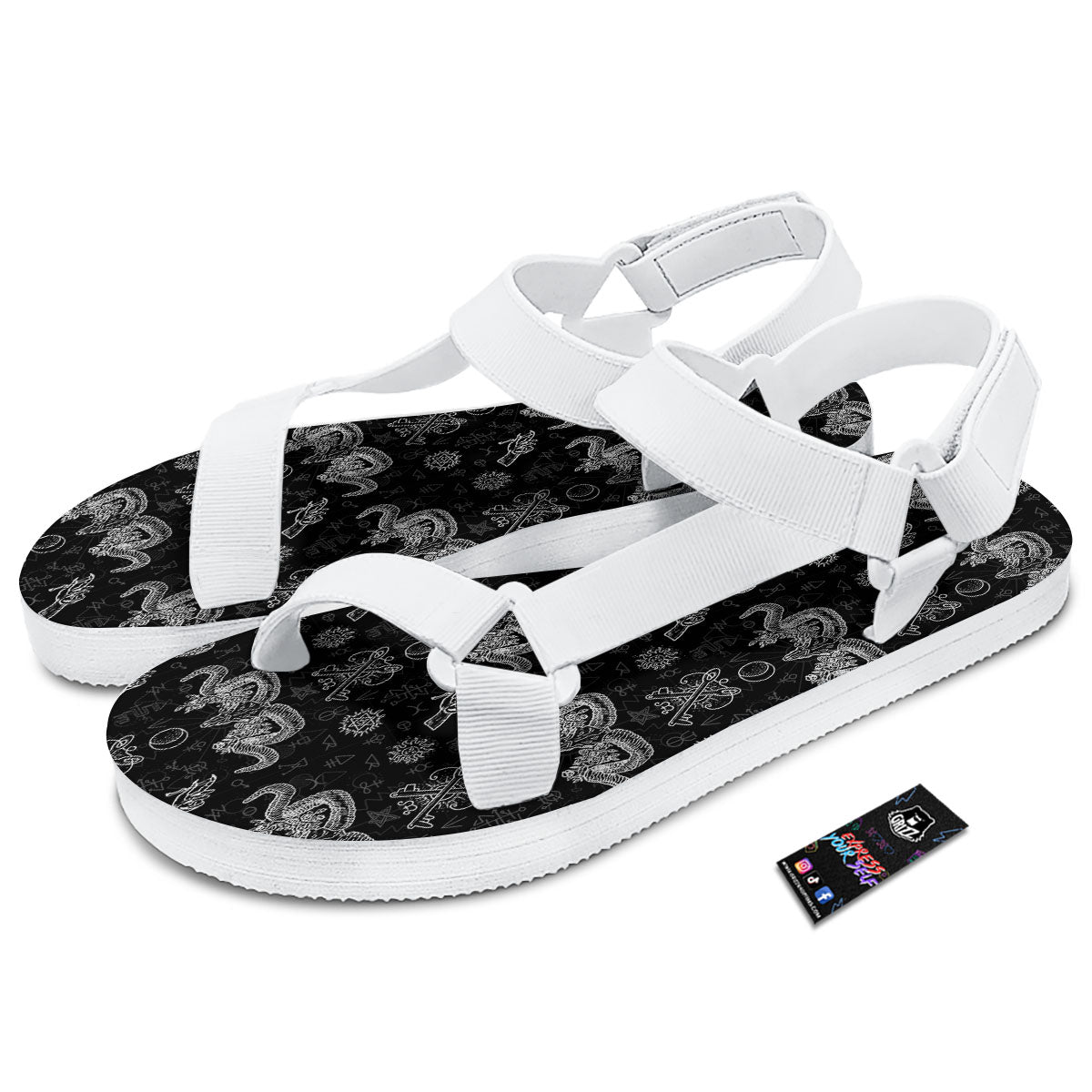 Wicca Gothic White And Black Print White Open Toe Sandals-grizzshop