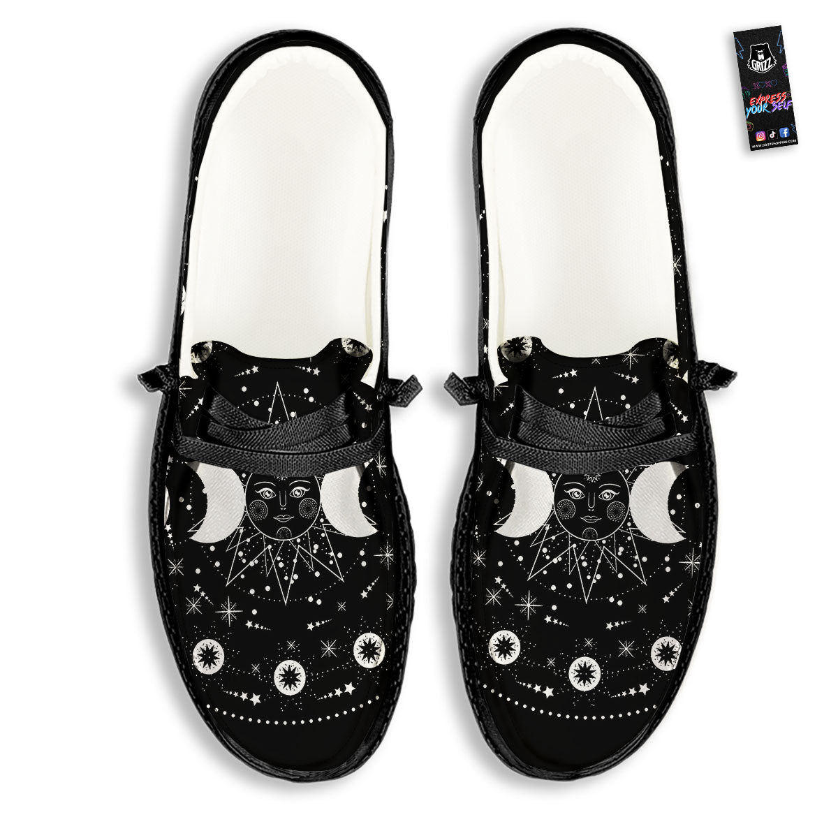Wicca Magical White And Black Print Black Loafers-grizzshop