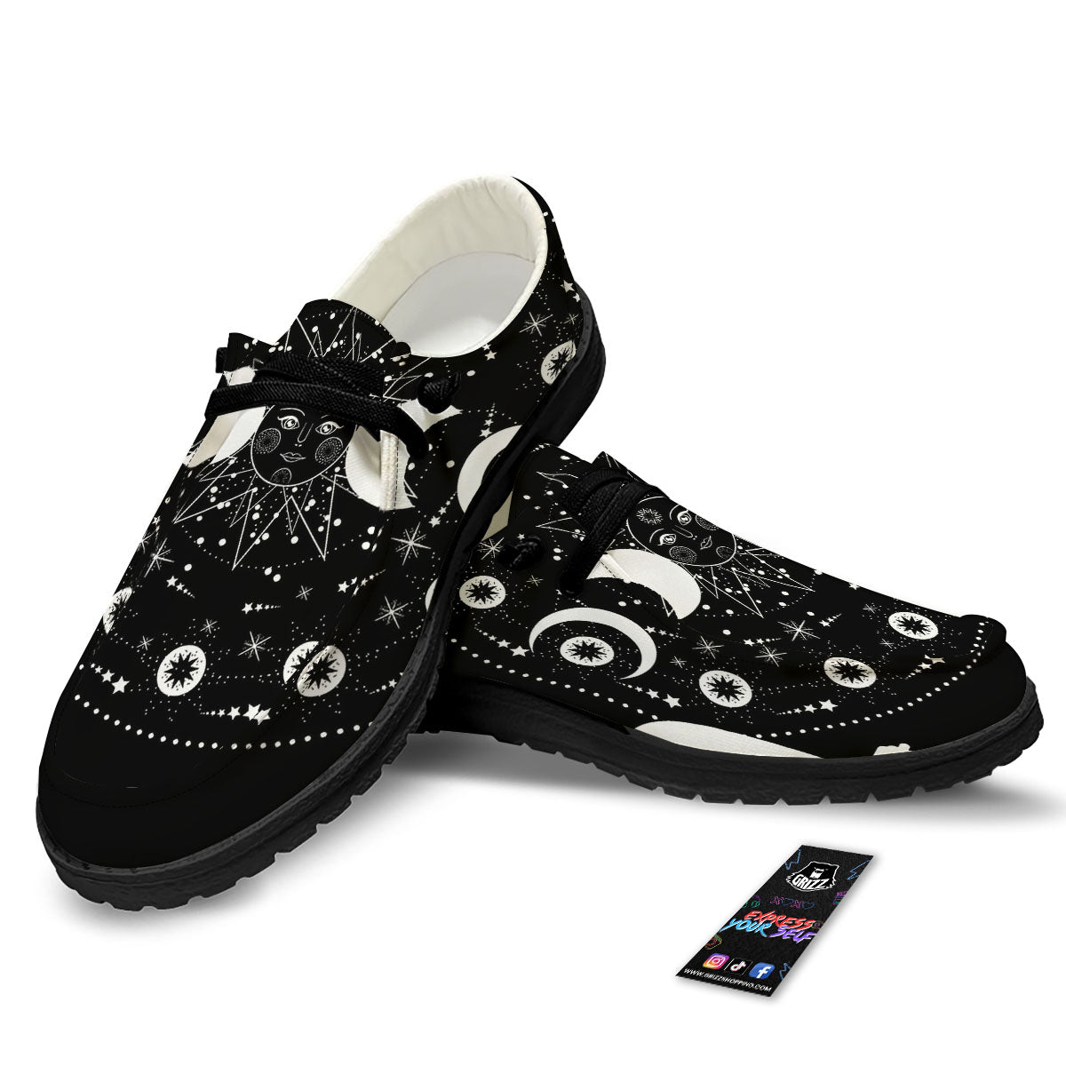 Wicca Magical White And Black Print Black Loafers-grizzshop