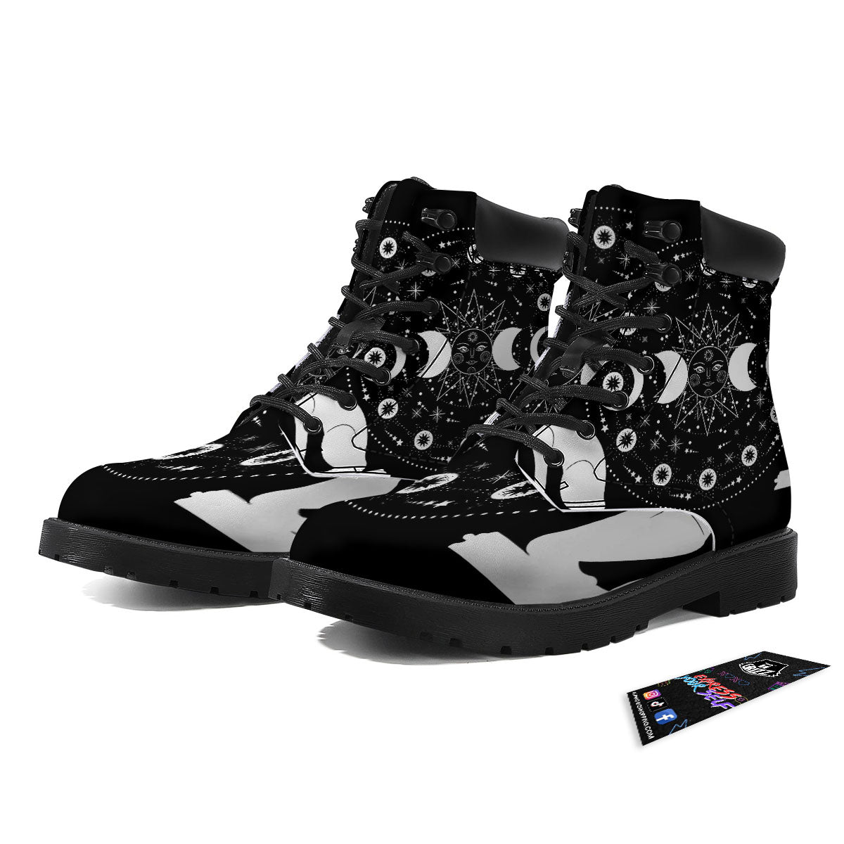 Wicca Magical White And Black Print Boots-grizzshop