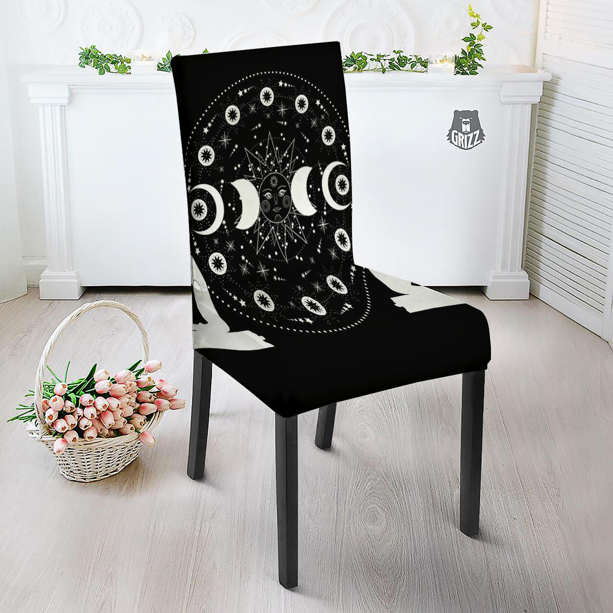 Wicca Magical White And Black Print Dining Chair Slipcover-grizzshop