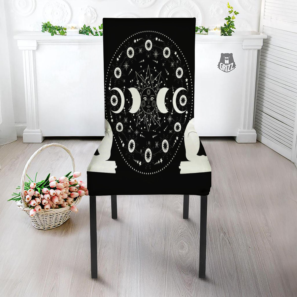 Wicca Magical White And Black Print Dining Chair Slipcover-grizzshop