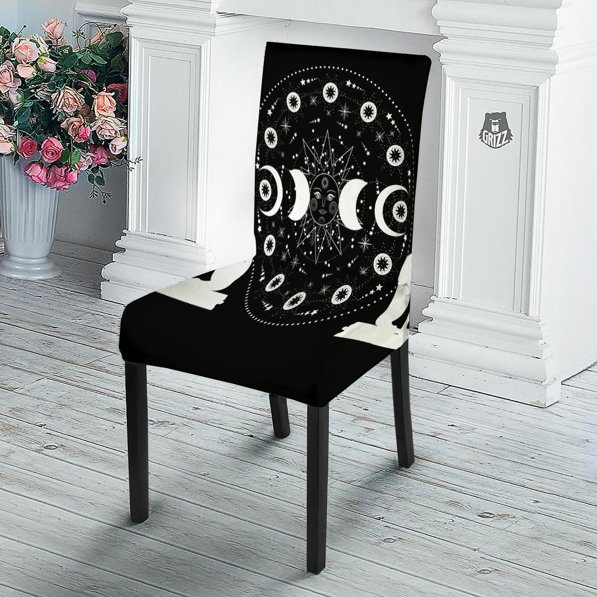 Wicca Magical White And Black Print Dining Chair Slipcover-grizzshop