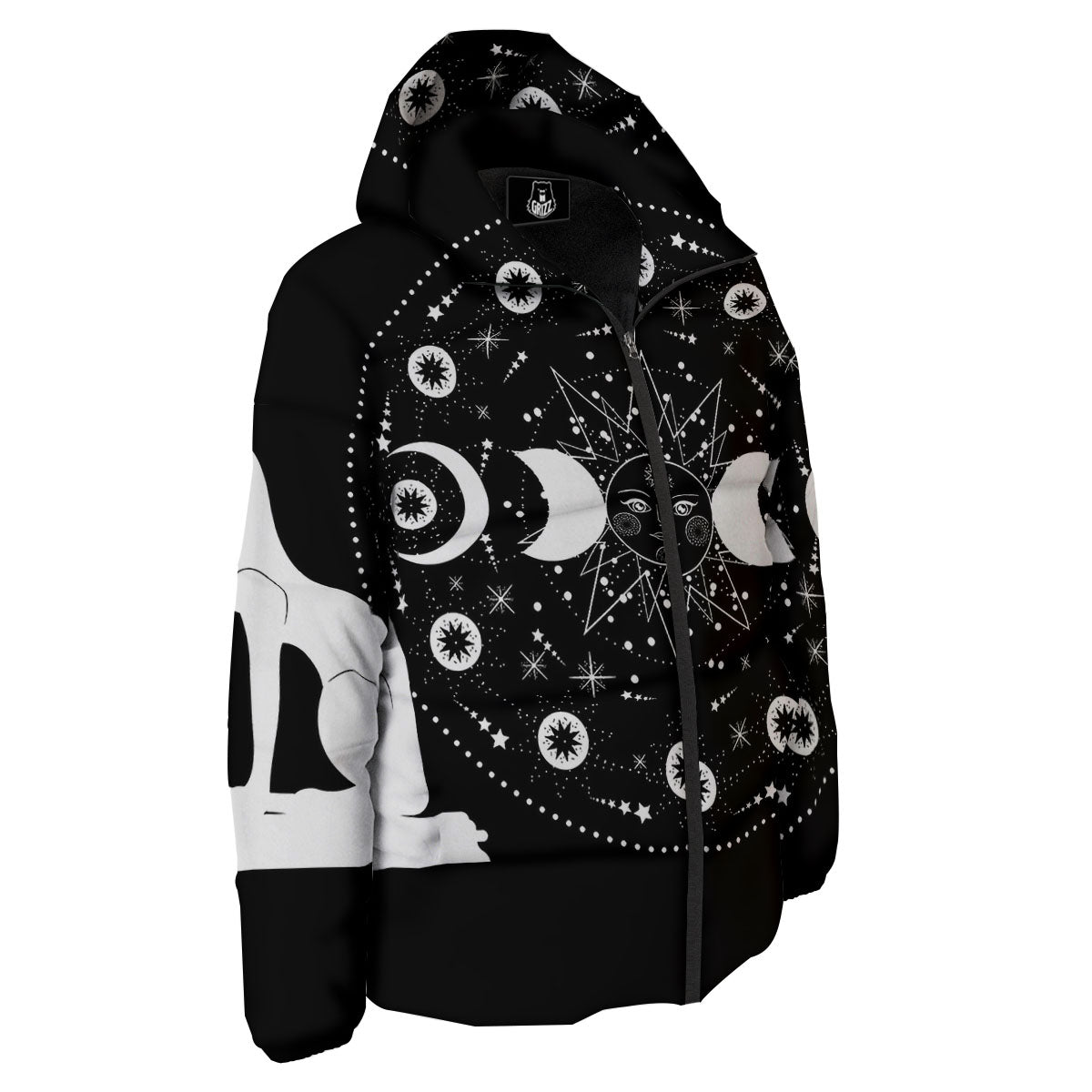 Wicca Magical White And Black Print Down Jacket-grizzshop
