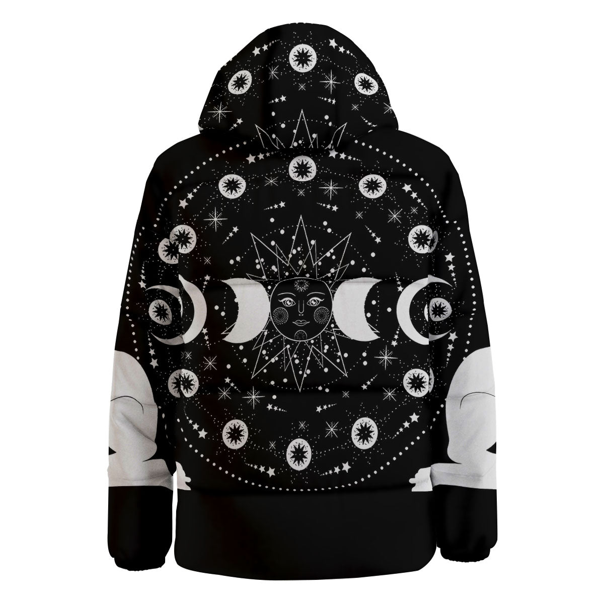 Wicca Magical White And Black Print Down Jacket-grizzshop