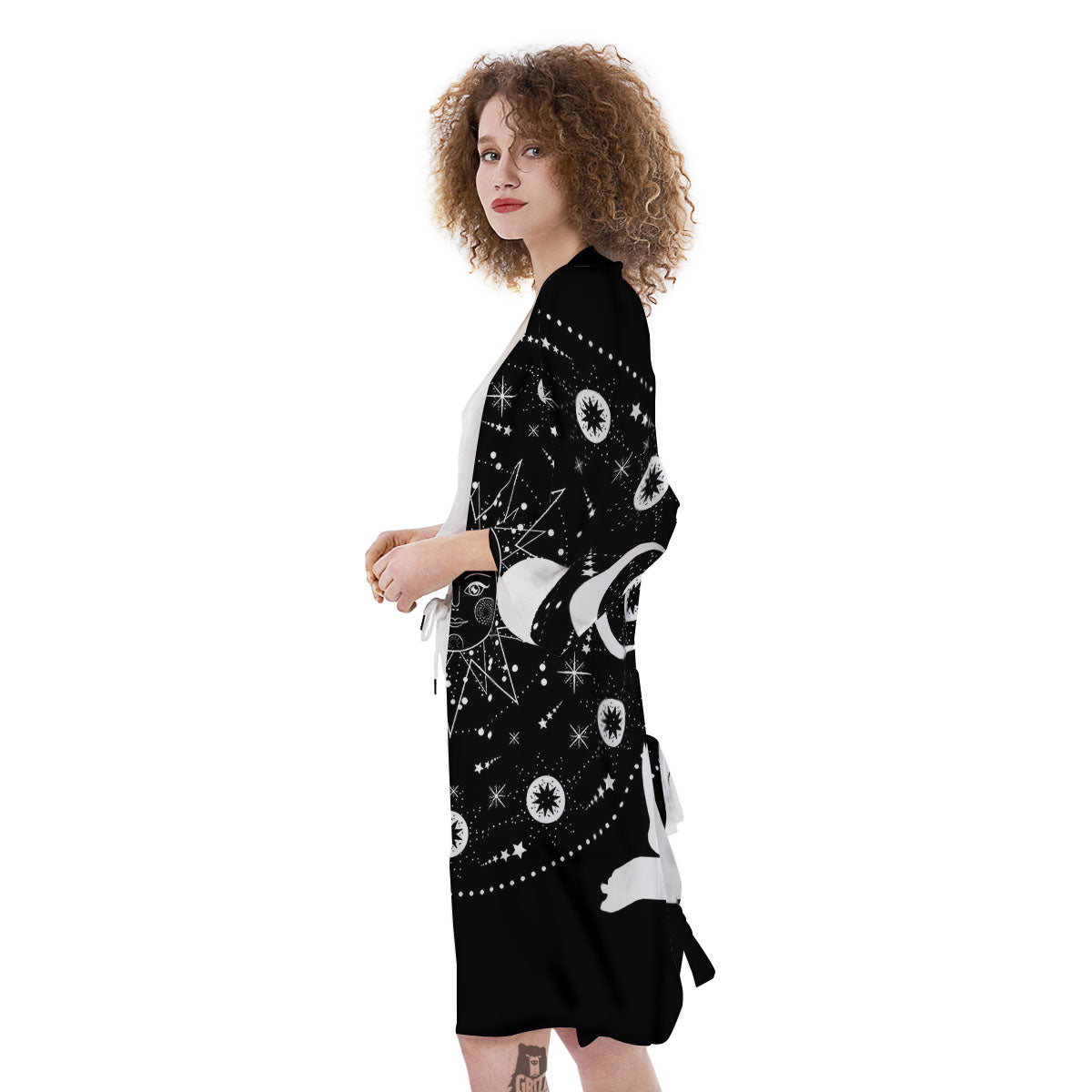 Wicca Magical White And Black Print Kimono-grizzshop