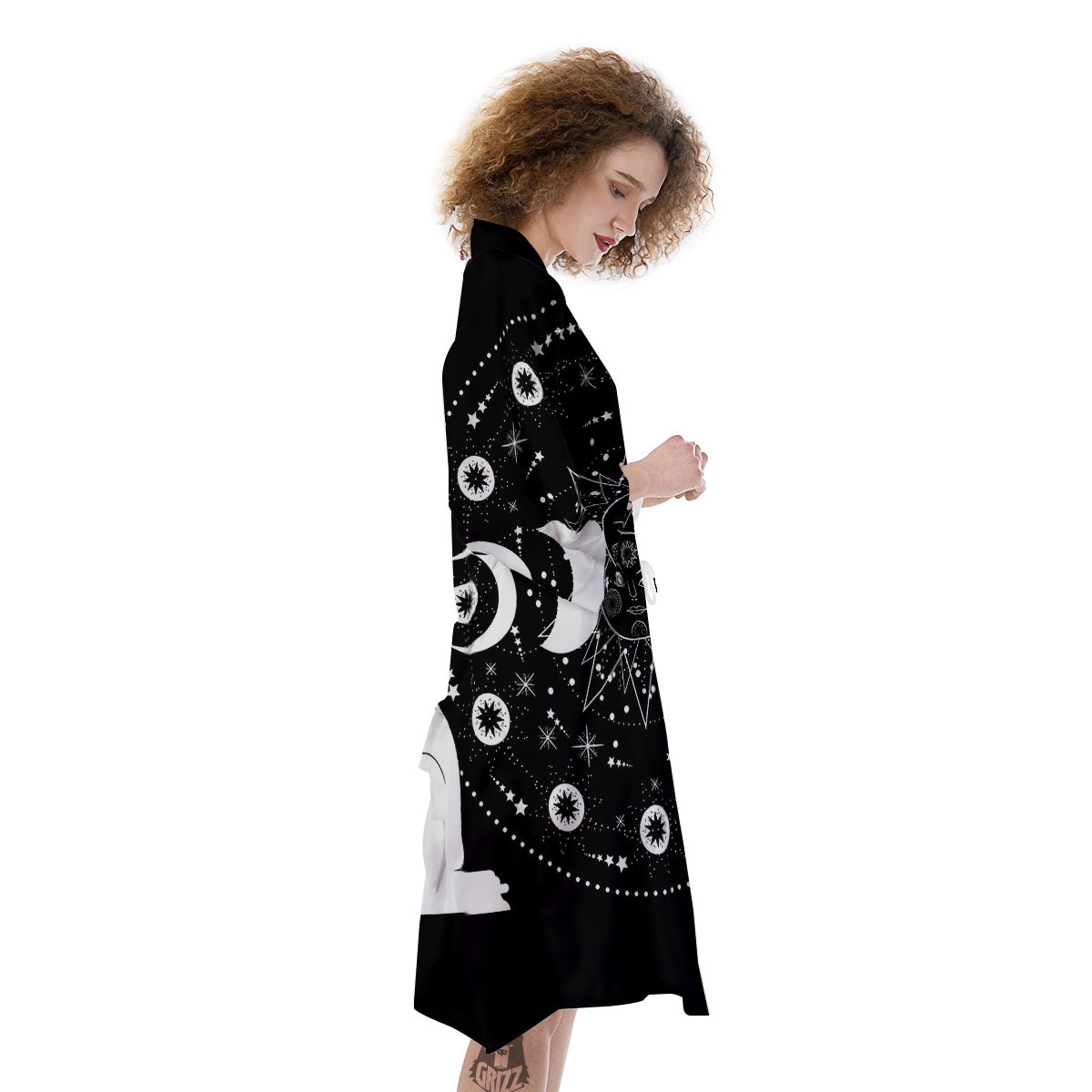 Wicca Magical White And Black Print Kimono-grizzshop