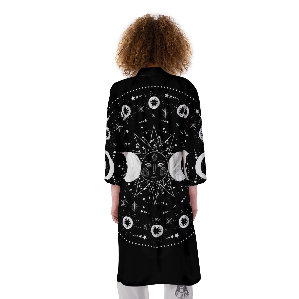 Wicca Magical White And Black Print Kimono-grizzshop