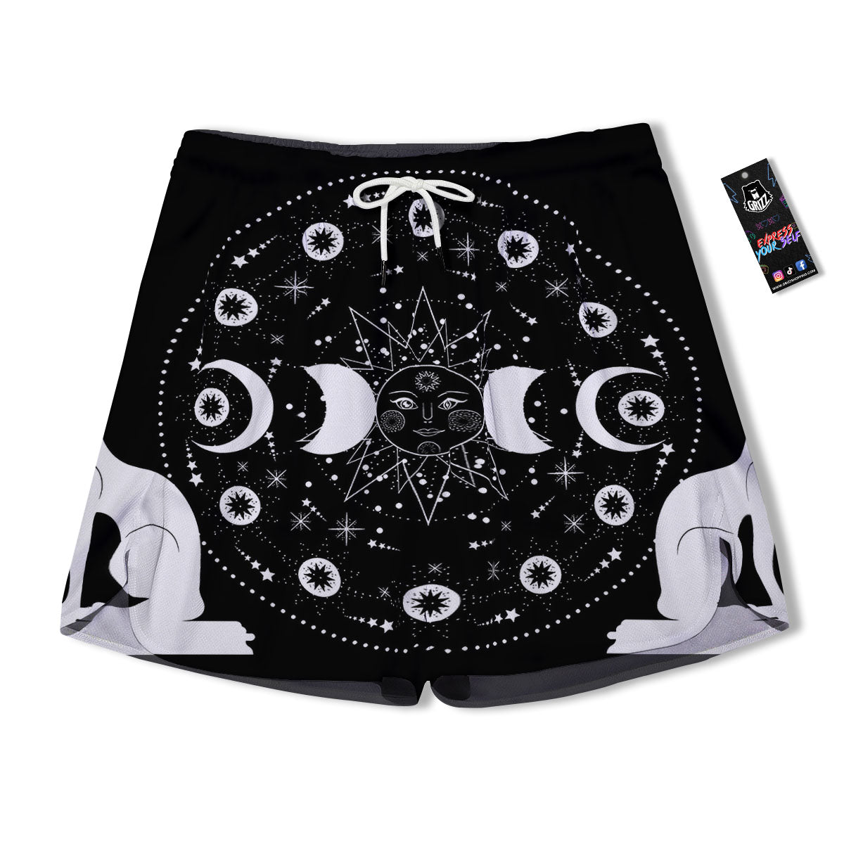 Wicca Magical White And Black Print Men's Running Shorts-grizzshop