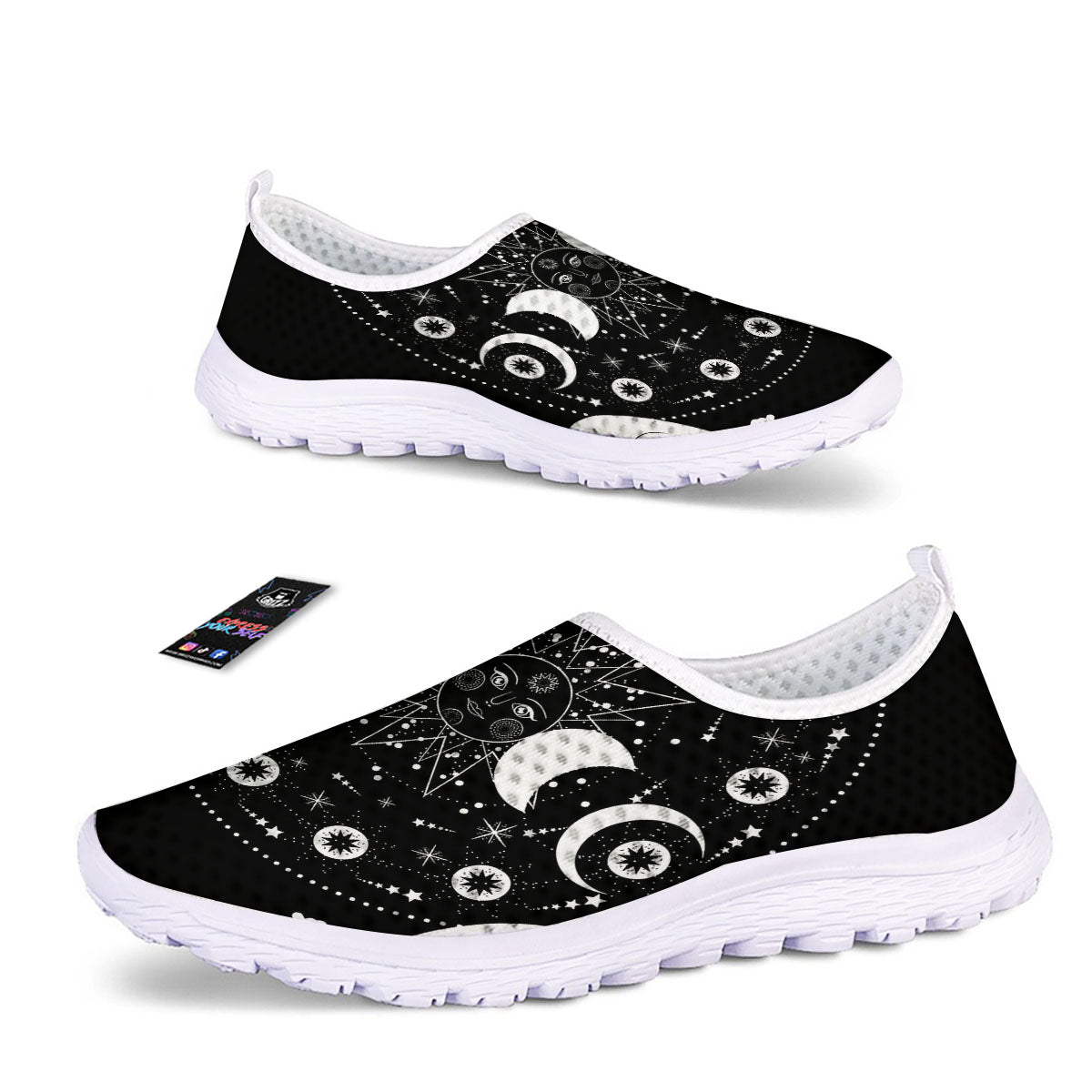 Wicca Magical White And Black Print Nurse Shoes-grizzshop