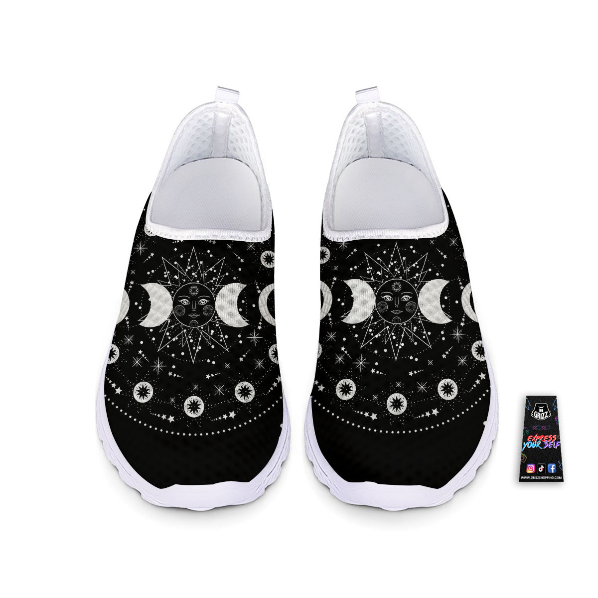 Wicca Magical White And Black Print Nurse Shoes-grizzshop