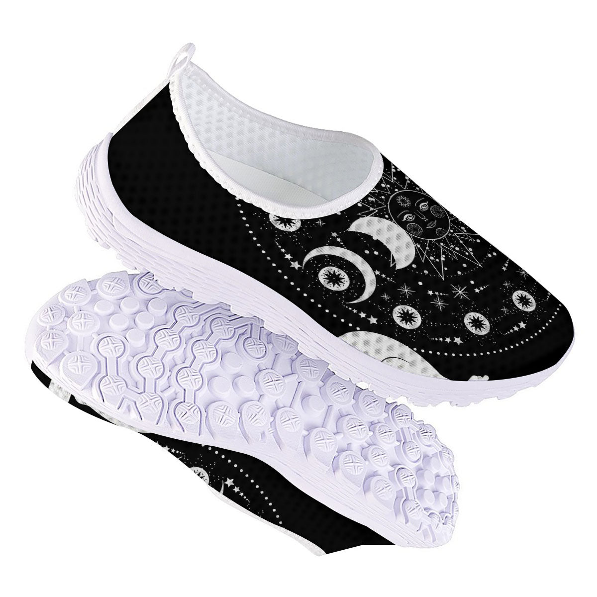 Wicca Magical White And Black Print Nurse Shoes-grizzshop