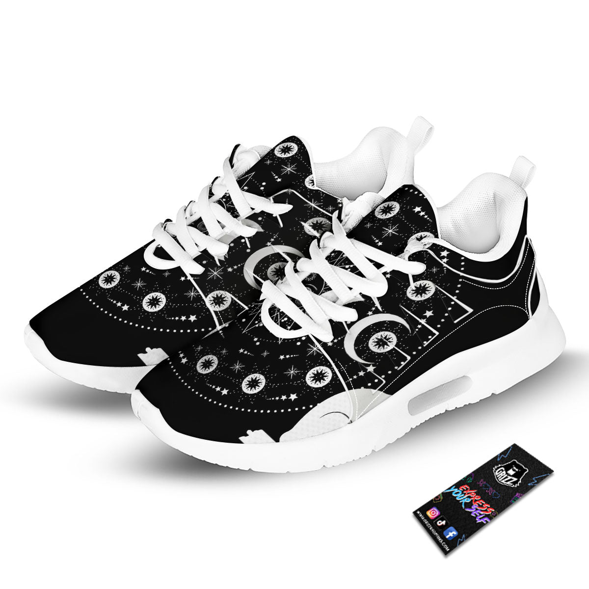 Wicca Magical White And Black Print Tennis Shoes-grizzshop