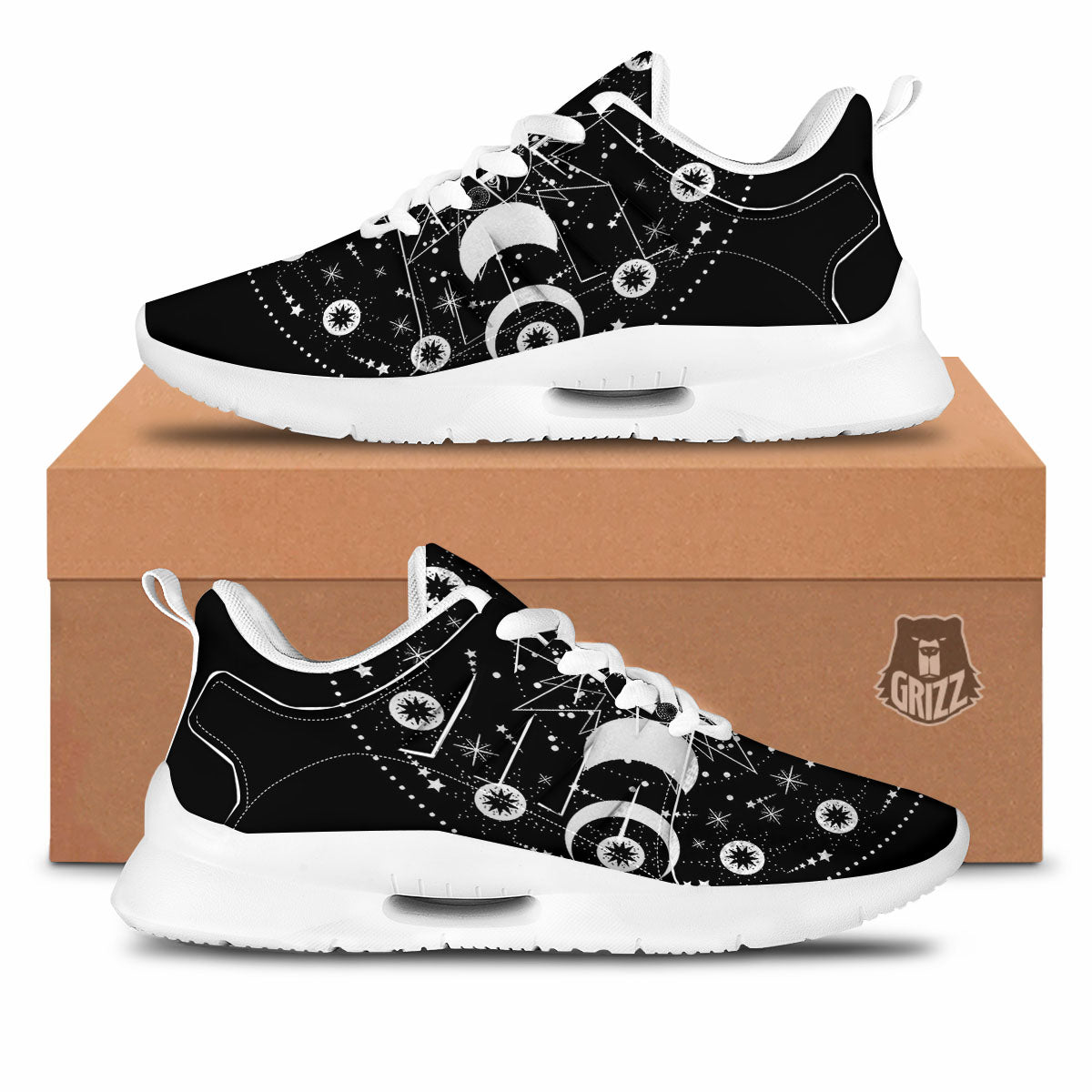 Wicca Magical White And Black Print Tennis Shoes-grizzshop