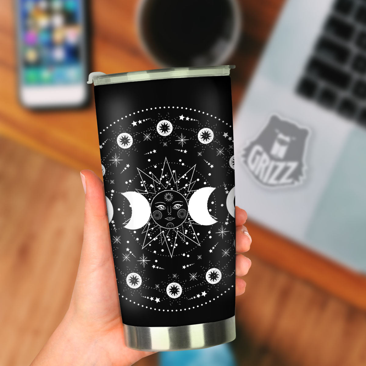 Wicca Magical White And Black Print Tumbler-grizzshop